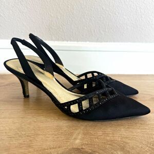 Adrianna Papell Women’s Black Pointed Toe Slingback Kitten Heels Glitter